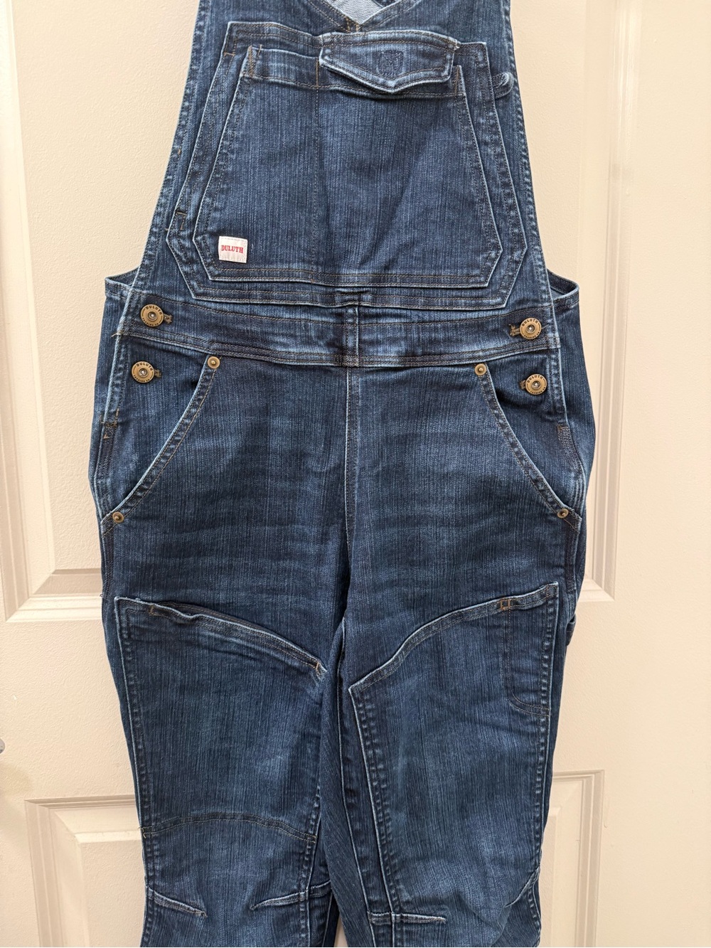 Duluth Trading Company Women's Double Flex Dark Wash Denim Bib Overalls NWOT - Picture 4 of 9